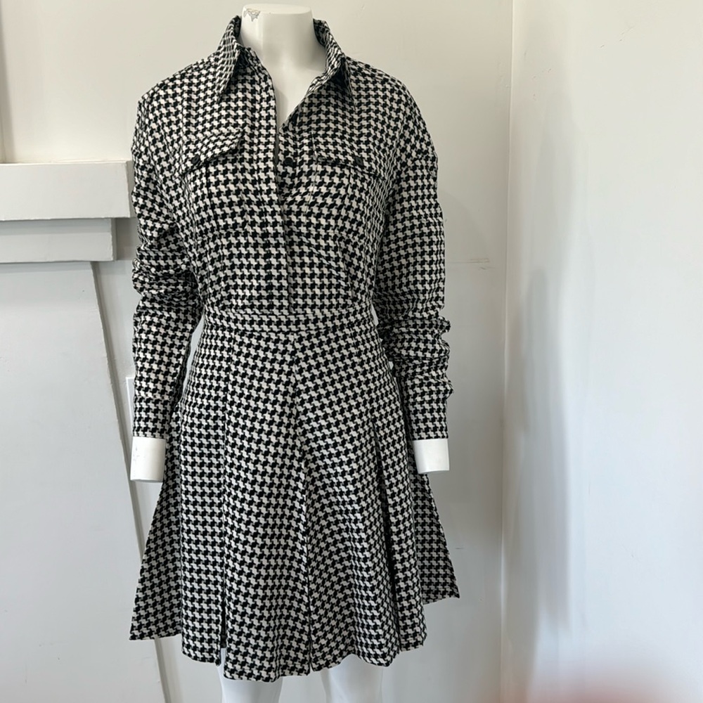Tailored houndstooth skirt and blouse